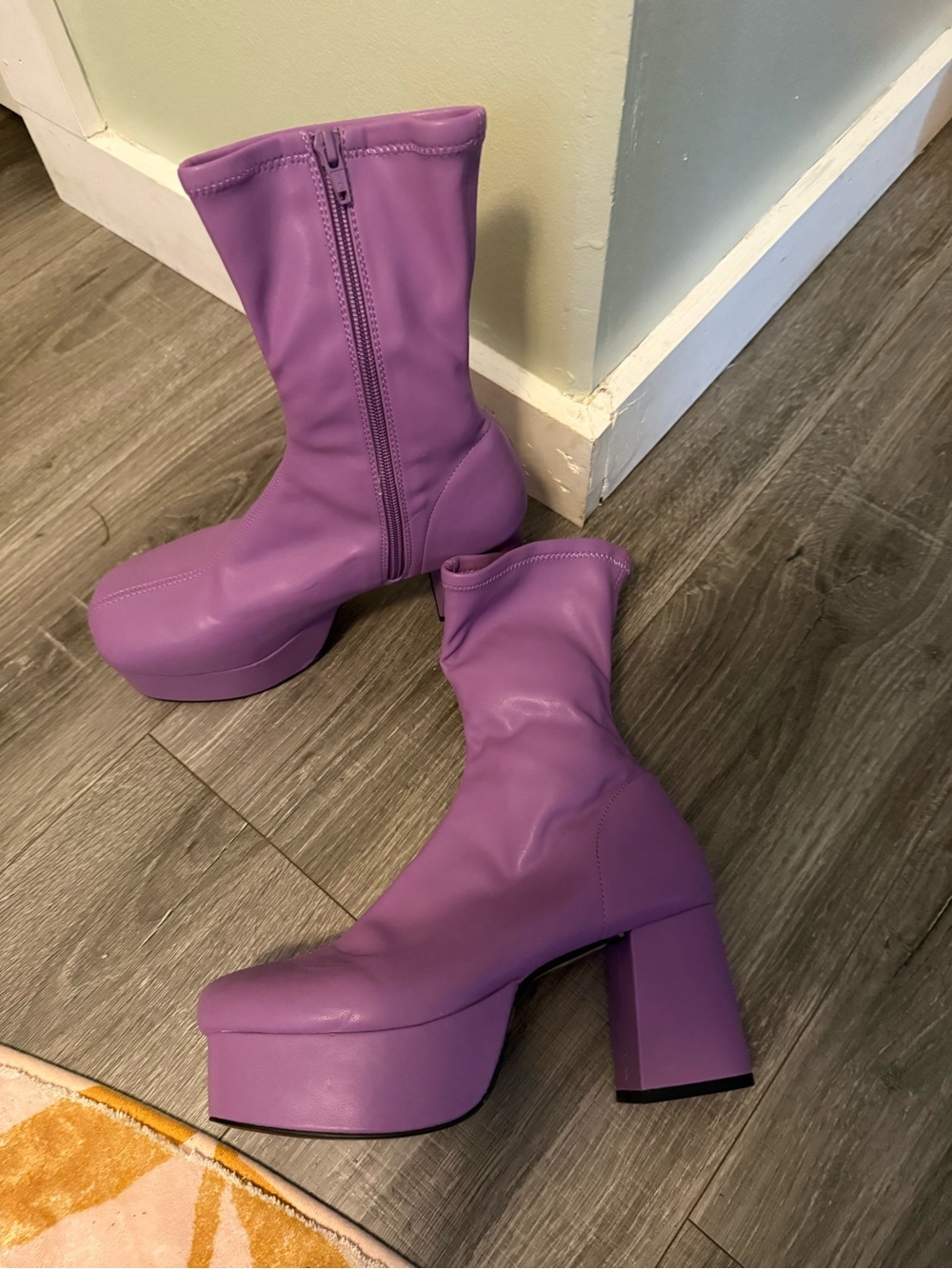 Purple Platform Block Heel Boots - Women's Fashion Boot